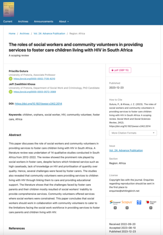 The Roles Of Social Workers And Community Volunteers In Providing Services To Foster Care Children Living With HIV In South Africa